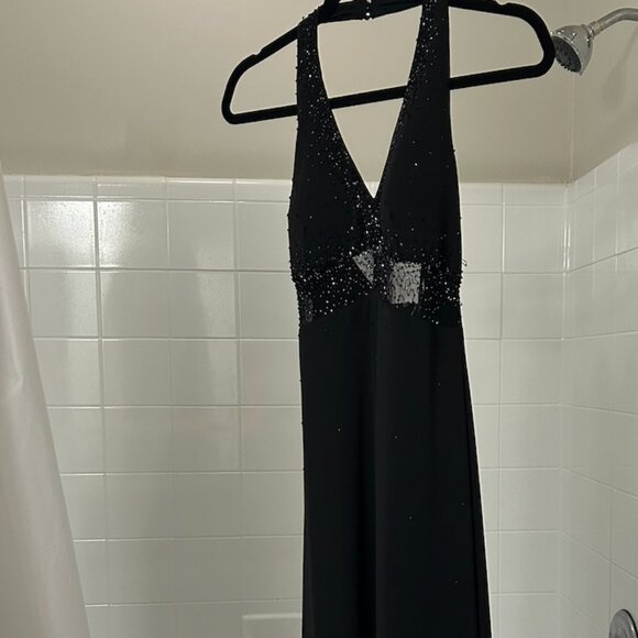 Black Sparkly Sequin Halter Wedding Homecoming Wedding Guest Dress - Picture 4 of 7